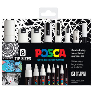 Posca Paint Marker Pen Assorted Tip Sizes White Wallet of 8