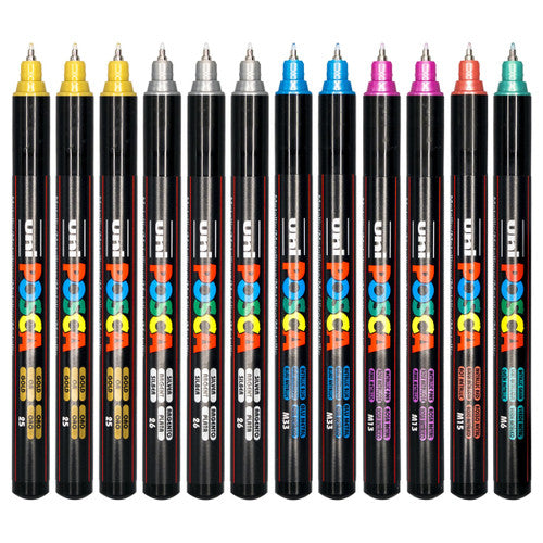 Posca PC-1MR Paint Marker Pen Bullet Ultra Fine Metallic Assorted Set of 12