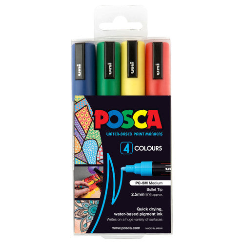 Posca PC-5M Paint Marker Pen Bullet Medium Assorted Wallet of 4