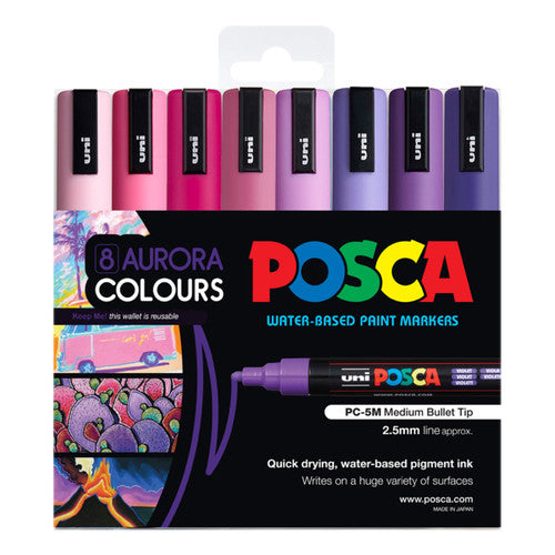 Posca PC-5M Paint Marker Pen Bullet Medium Aurora Assorted Wallet of 8