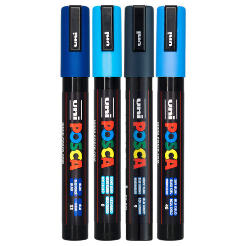 Posca PC-5M Paint Marker Pen Bullet Medium Blue Assorted Wallet of 4