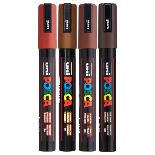 Posca PC-5M Paint Marker Pen Bullet Medium Brown Assorted Wallet of 4