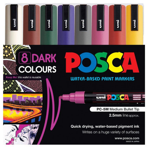 Posca PC-5M Paint Marker Pen Bullet Medium Dark Assorted Wallet of 8