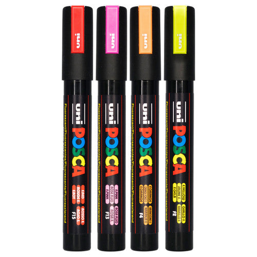 Posca PC-5M Paint Marker Pen Bullet Medium Fluoro Assorted Wallet of 4