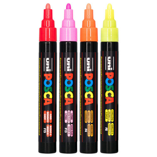 Posca PC-5M Paint Marker Pen Bullet Medium Fluoro Assorted Wallet of 4