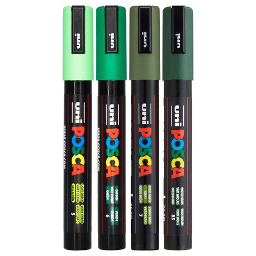 Posca PC-5M Paint Marker Pen Bullet Medium Green Assorted Wallet of 4