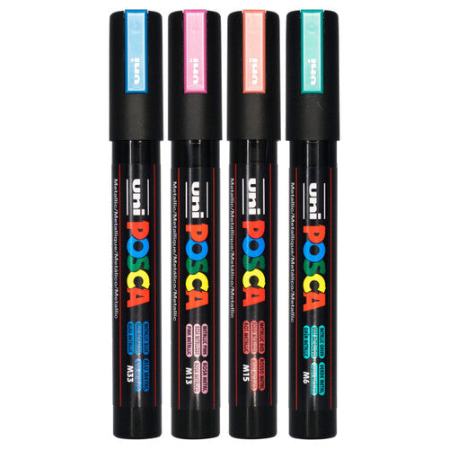 Posca PC-5M Paint Marker Pen Bullet Medium Metallic Assorted Wallet of 4