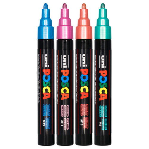 Posca PC-5M Paint Marker Pen Bullet Medium Metallic Assorted Wallet of 4
