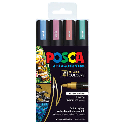 Posca PC-5M Paint Marker Pen Bullet Medium Metallic Assorted Wallet of 4