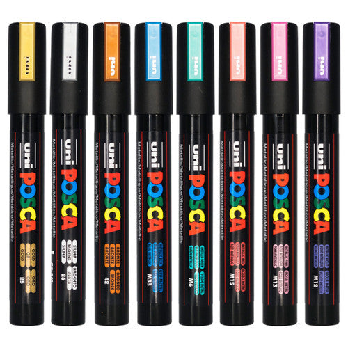 Posca PC-5M Paint Marker Pen Bullet Medium Metallic Assorted Wallet of 8
