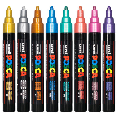 Posca PC-5M Paint Marker Pen Bullet Medium Metallic Assorted Wallet of 8