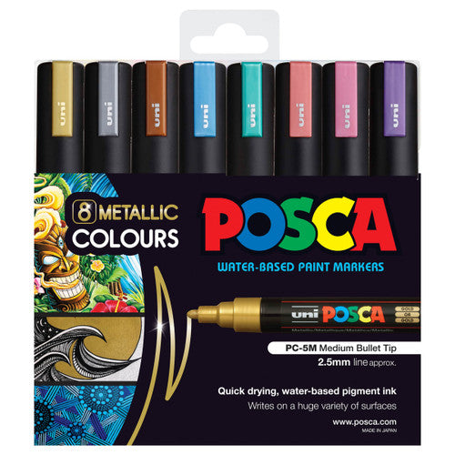 Posca PC-5M Paint Marker Pen Bullet Medium Metallic Assorted Wallet of 8