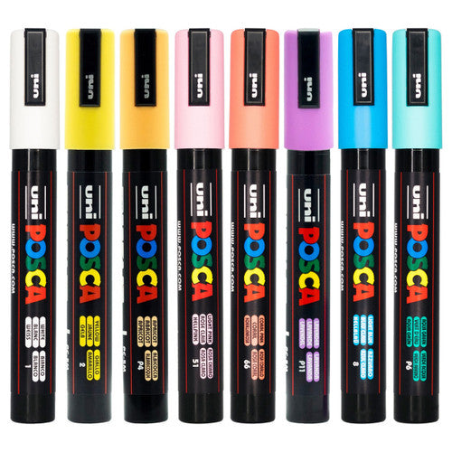 Posca PC-5M Paint Marker Pen Bullet Medium Pastel Assorted Wallet of 8