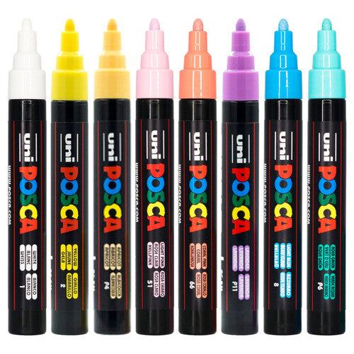 Posca PC-5M Paint Marker Pen Bullet Medium Pastel Assorted Wallet of 8