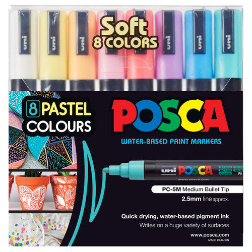 Posca PC-5M Paint Marker Pen Bullet Medium Pastel Assorted Wallet of 8