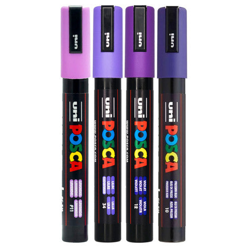 Posca PC-5M Paint Marker Pen Bullet Medium Purple Assorted Wallet of 4