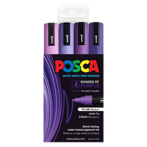 Posca PC-5M Paint Marker Pen Bullet Medium Purple Assorted Wallet of 4