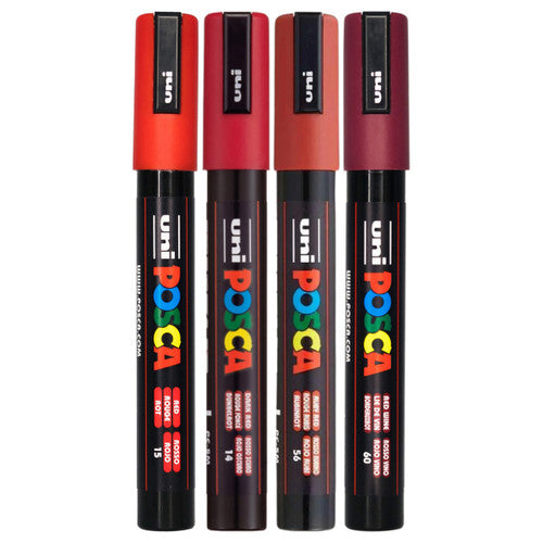 Posca PC-5M Paint Marker Pen Bullet Medium Red Assorted Wallet of 4