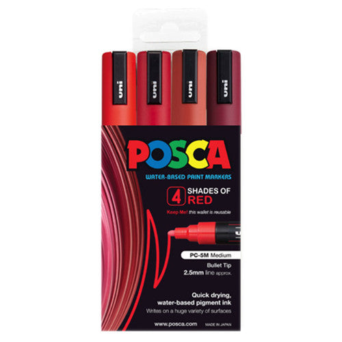 Posca PC-5M Paint Marker Pen Bullet Medium Red Assorted Wallet of 4