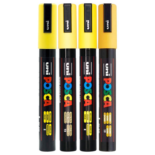 Posca PC-5M Paint Marker Pen Bullet Medium Yellow Assorted Wallet of 4