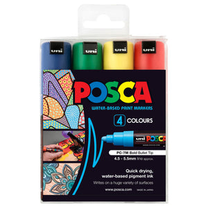 Posca PC-7M Paint Marker Pen Bullet Bold Assorted Wallet of 4