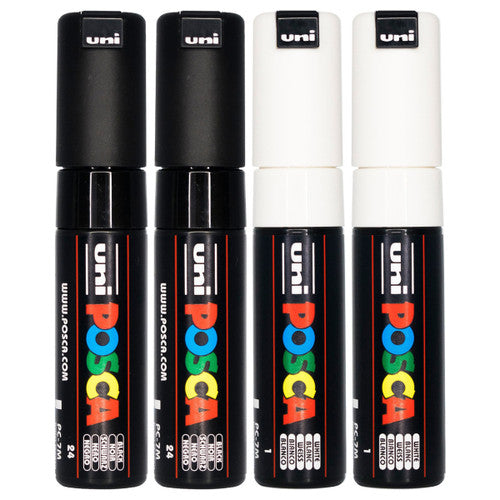 Posca PC-7M Paint Marker Pen Bullet Bold Black and White Wallet of 4