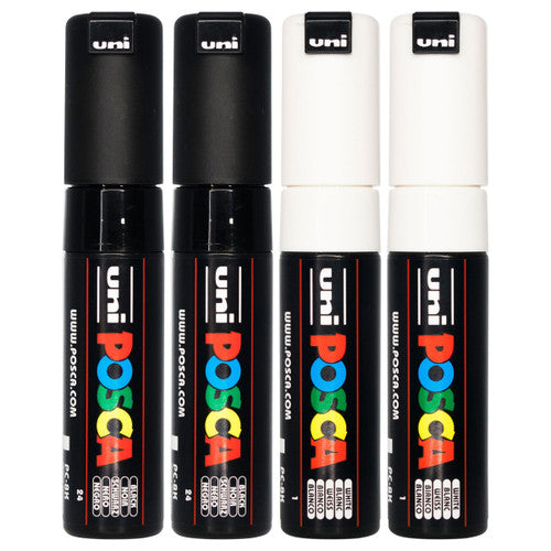 Posca PC-8K Paint Marker Pen Chisel Bold Black and White Wallet of 4