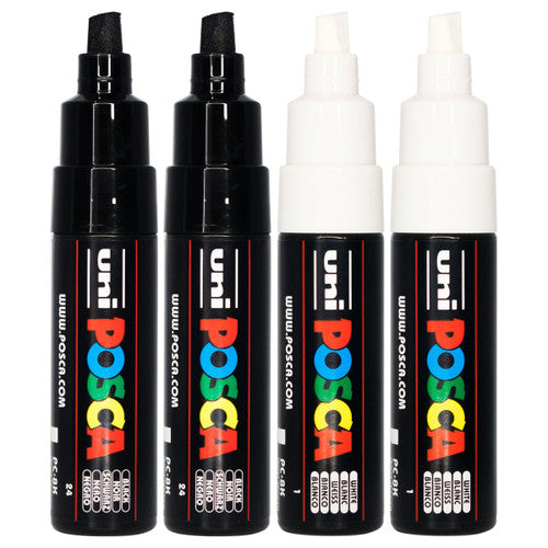 Posca PC-8K Paint Marker Pen Chisel Bold Black and White Wallet of 4