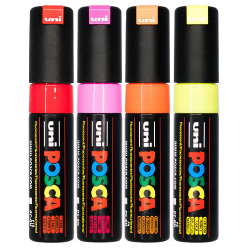 Posca PC-8K Paint Marker Pen Chisel Bold Fluoro Assorted Wallet of 4