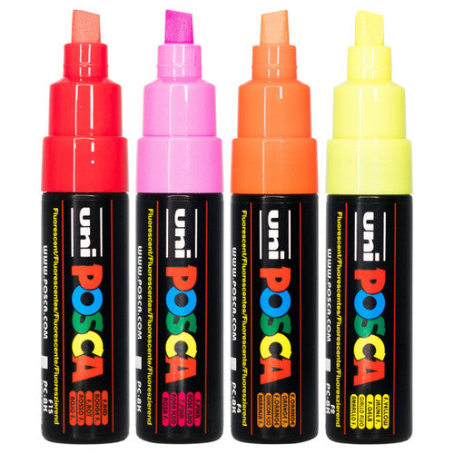 Posca PC-8K Paint Marker Pen Chisel Bold Fluoro Assorted Wallet of 4