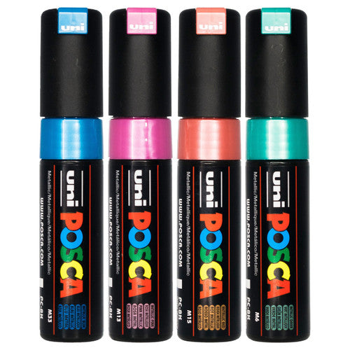 Posca PC-8K Paint Marker Pen Chisel Bold Metallic Assorted Wallet of 4