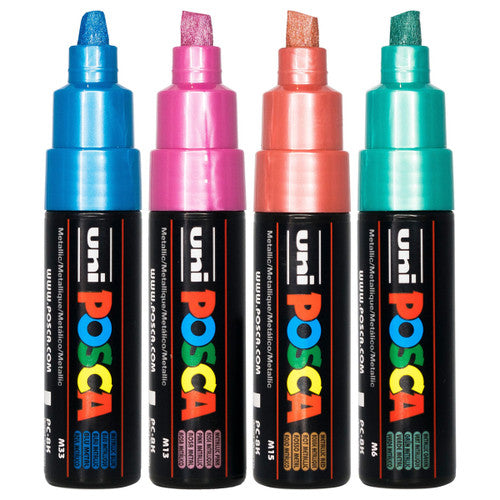 Posca PC-8K Paint Marker Pen Chisel Bold Metallic Assorted Wallet of 4