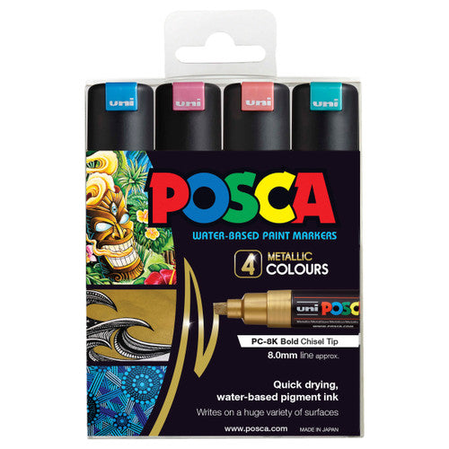 Posca PC-8K Paint Marker Pen Chisel Bold Metallic Assorted Wallet of 4