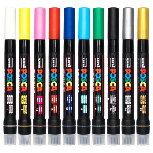 Posca PCF-350 Paint Marker Pen Brush Tip Assorted Wallet of 10