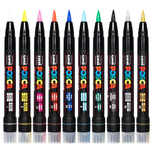 Posca PCF-350 Paint Marker Pen Brush Tip Assorted Wallet of 10