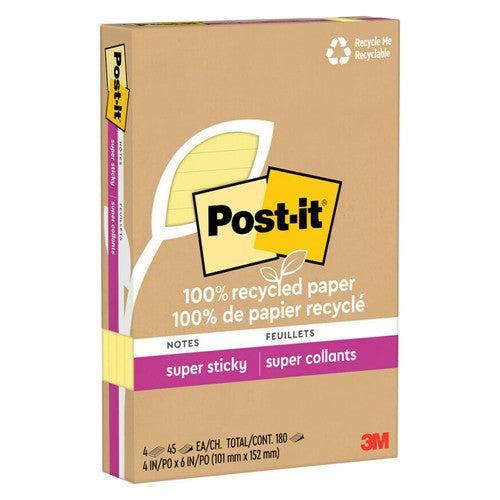 Post-it Super Sticky Notes Lined Canary Yellow 101 x 152mm Pack of 4 4621R-4SSCY