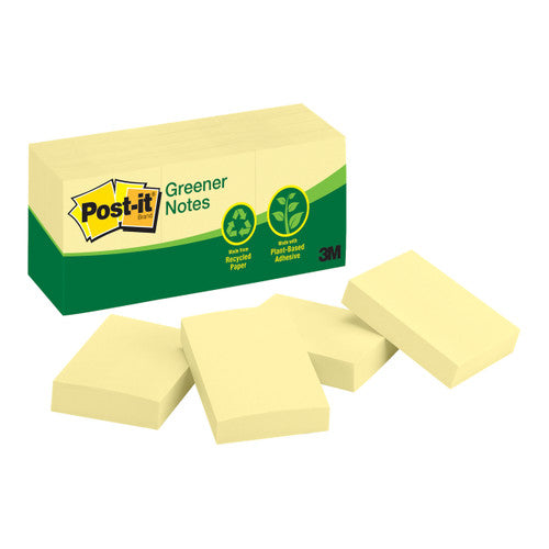 Post-it Greener Notes Canary Yellow 35 x 48mm 100 Sheets Pack of 12 653-RP