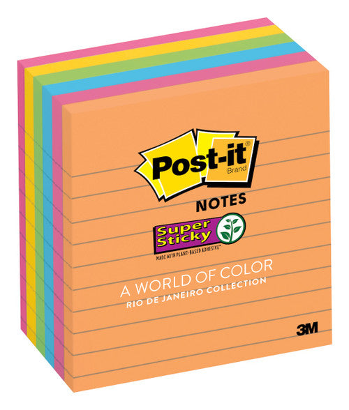 Post-it Super Sticky Notes Lined Rio De Janeiro 101 x 101mm Pack of 6 675-6SSUC