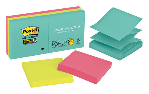 Post-it Super Sticky Pop Up Notes Miami 76 x 76mm Pack of 6 R330-6SSMIA