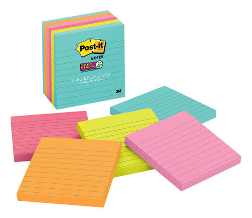 Post-it Super Sticky Notes Lined Miami 101 x 101mm Pack of 6 675-6SSMIA
