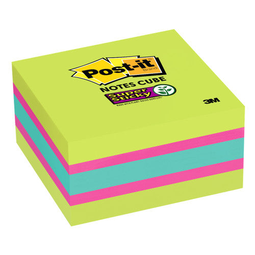 Post-it Super Sticky Notes Cube Assorted Bright 76 x 76mm 2027-SSGFA
