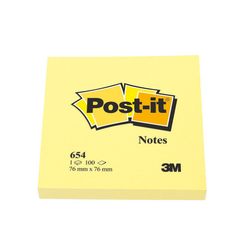 Post-it Notes Canary Yellow 76 x 76mm 100 Sheets Pack of 12 654