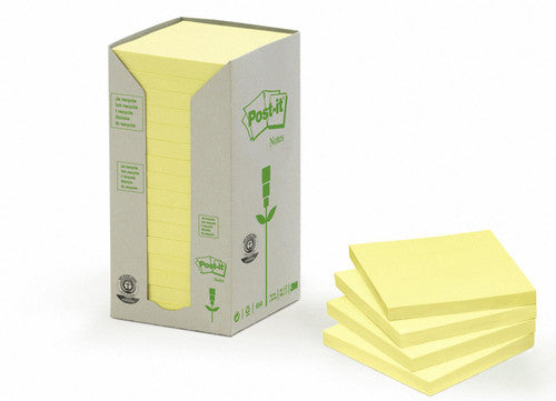 Post-it Recycled Notes Canary Yellow 76 x 76mm Pack of 16 654-RTY