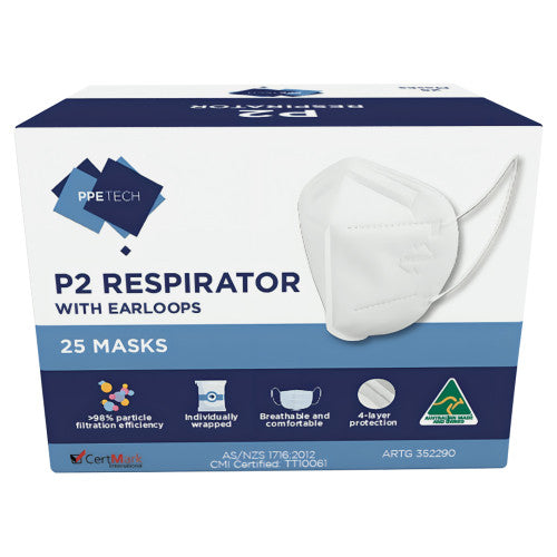 PPE TECH P2 RESPIRATOR MASKS BOX/25
