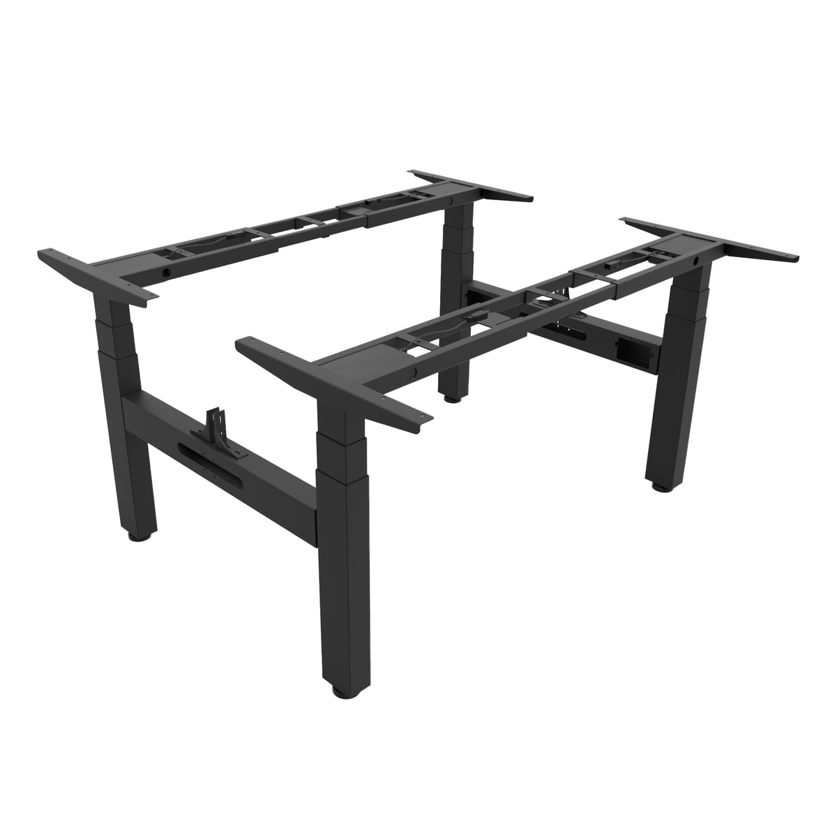 Rapidline Boost Plus back to back electric height adjustable frame in black satin powdercoat for electric height adjustable workstations. Supplied product image for model B2-BTBF BL.