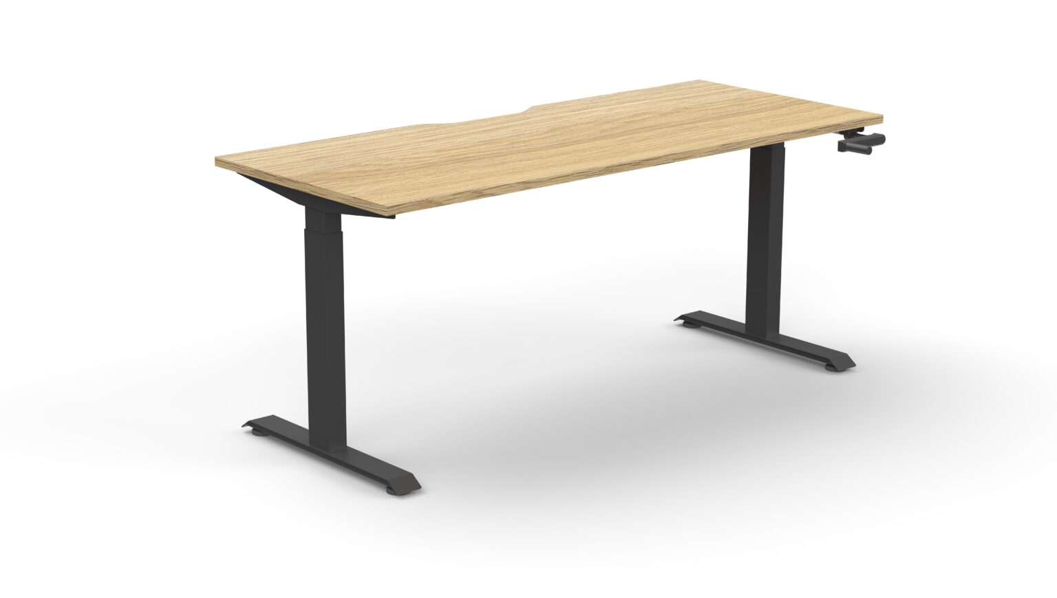 Rapidline Boost Crank manual height adjustable single sided workstation, E0 rated Natural Oak top on a black satin powdercoated frame. Supplied product image for model BC1P1575 NO/BL. View 1.
