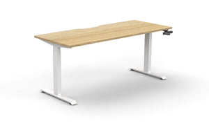 Rapidline Boost Crank manual height adjustable single sided workstation, E0 rated Natural Oak top on a white satin powdercoated frame. Supplied product image for model BC1P1575 NO/WS. View 1.
