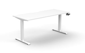 Rapidline Boost Crank manual height adjustable single sided workstation, E0 rated Natural White top on a white satin powdercoated frame. Supplied product image for model BC1P1875 NW/WS. View 1.