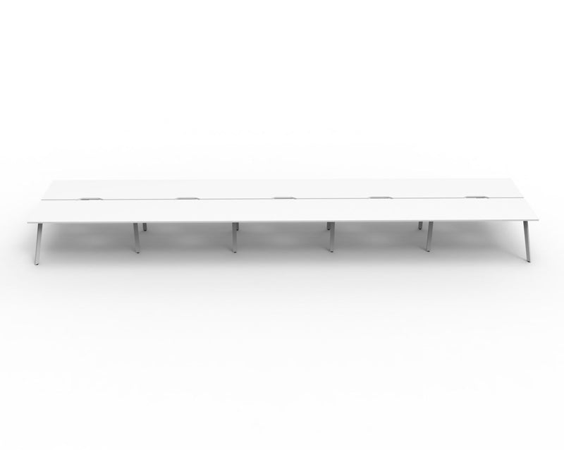 Rapidline Eternity back to back bench workstation for ten people in Natural White and White Satin. Rapidline range image supplied for model D-ELD4P1575 NW/WS. View 2.