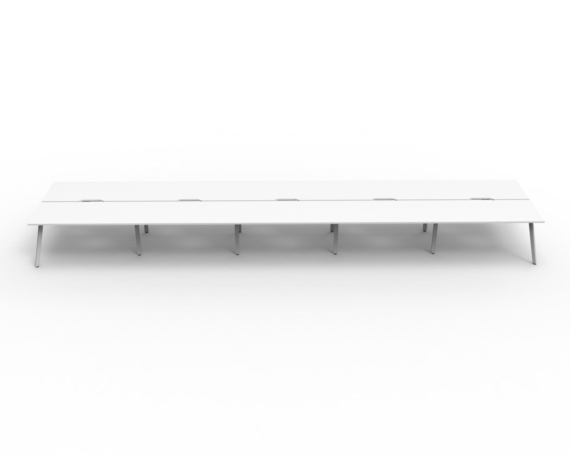 Rapidline Eternity back to back bench workstation for ten people in Natural White and White Satin. Rapidline range image supplied for model D-ELDWS10P1575 NW/WS. View 2.